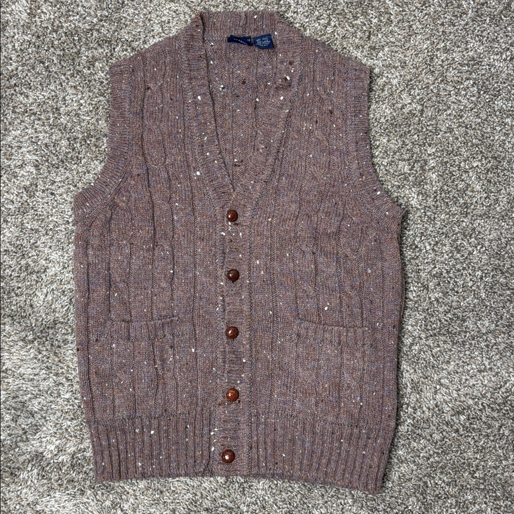 vintage Gant The Rugger 100% wool sweater vest in a brown flecked color